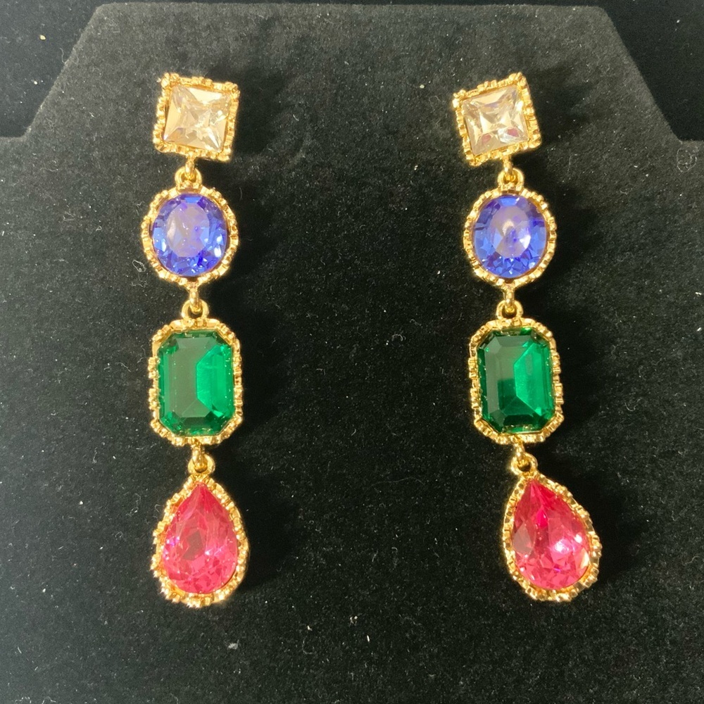 Elegant Gold Multi-Color Rhinestone  Drop Earrings